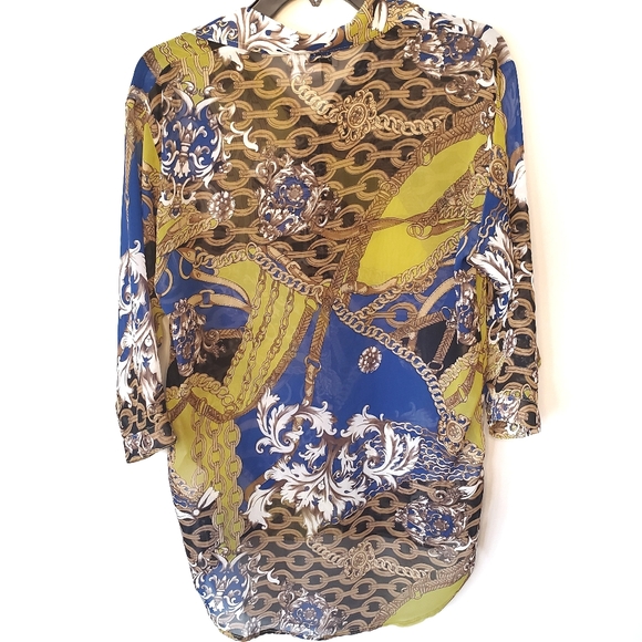 Joseph Ribkoff Chain Fleur-de-lis Sheer Blouse - Picture 6 of 8